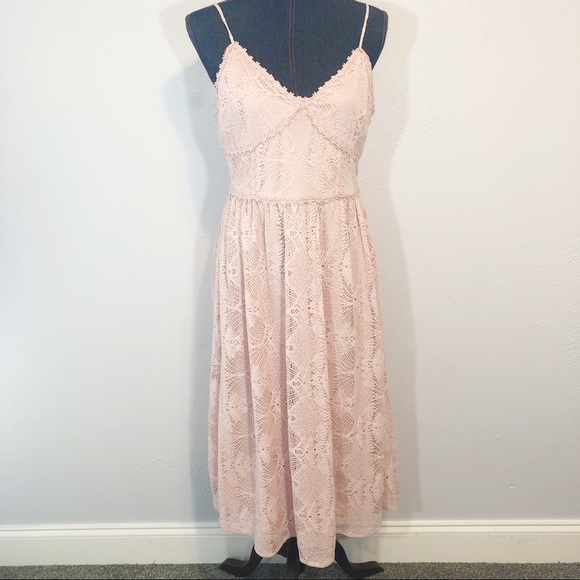 NSR pink lace overlay spaghetti strap dress size L - Picture 1 of 7
